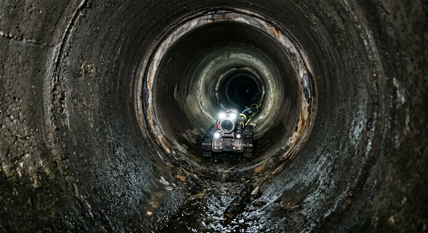 Robotic sewer camera inspecting pipe interior for Sewer Line Cleaning in Hayward
